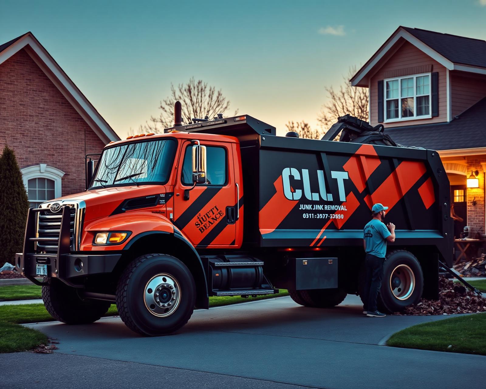 Junk removal truck on a residential job